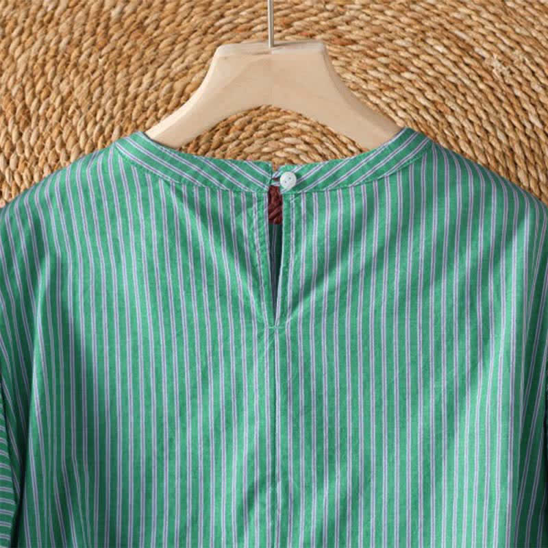 Nimara Ritual Spring Casual Minimalist Green Striped Crew Neck Women's Long Sleeve T-Shirt