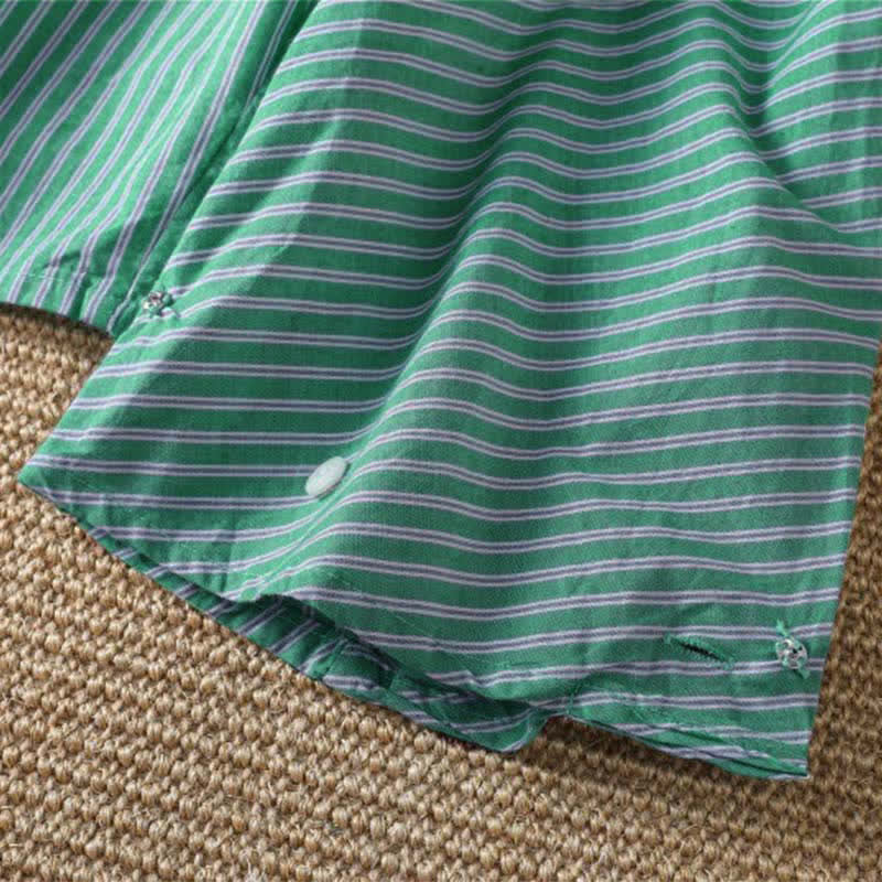 Nimara Ritual Spring Casual Minimalist Green Striped Crew Neck Women's Long Sleeve T-Shirt
