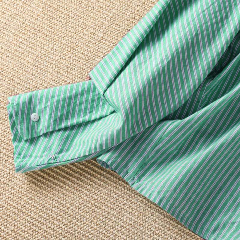 Nimara Ritual Spring Casual Minimalist Green Striped Crew Neck Women's Long Sleeve T-Shirt