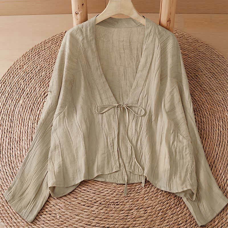 Nimara Ritual Summer Casual Boho Wrinkle Design Drawstring Solid Women's Kimono