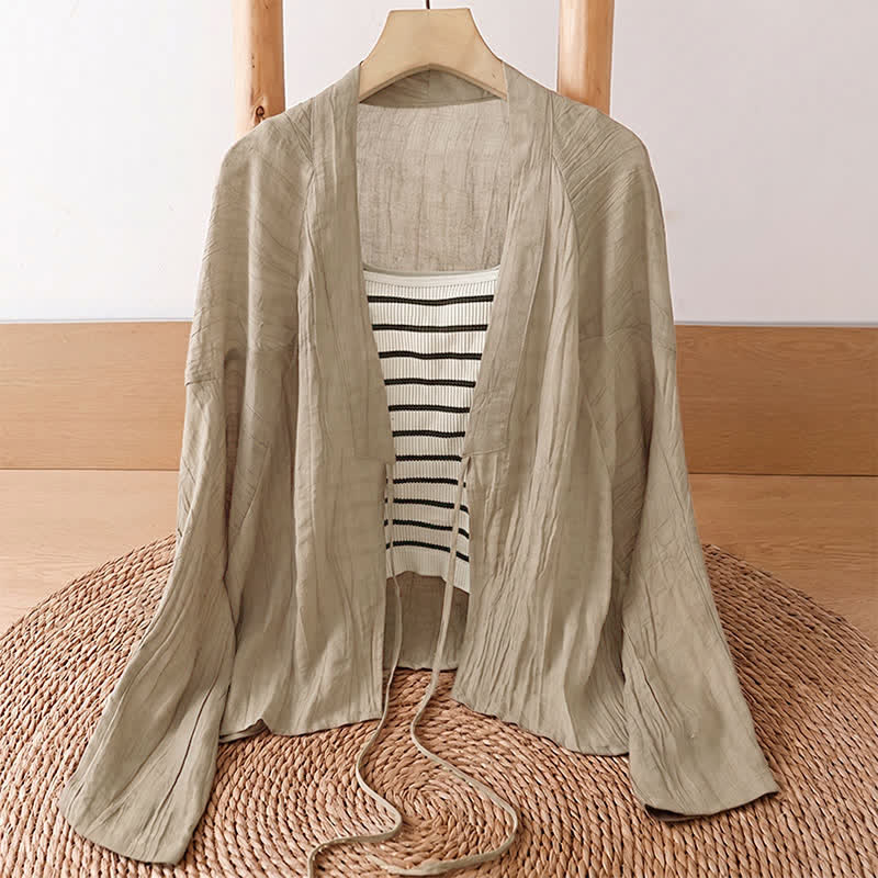 Nimara Ritual Summer Casual Boho Wrinkle Design Drawstring Solid Women's Kimono