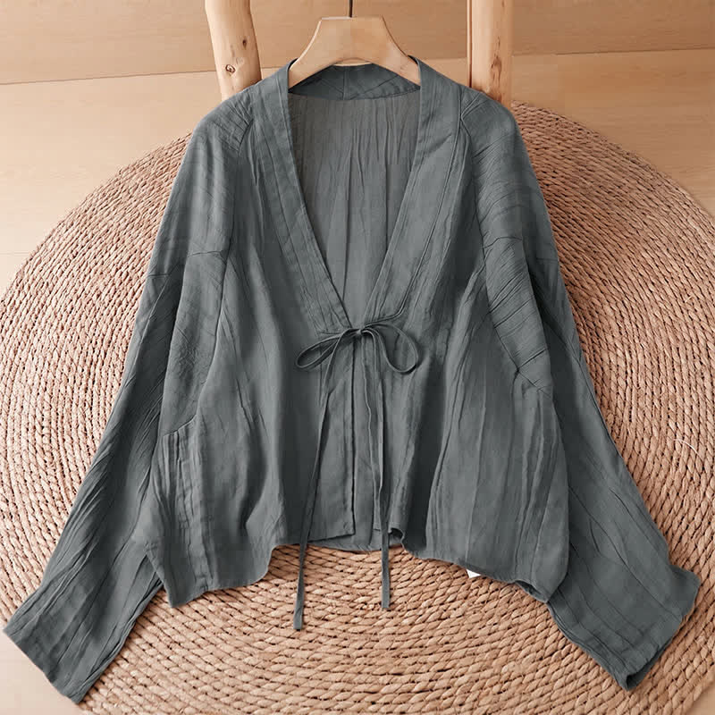 Nimara Ritual Summer Casual Boho Wrinkle Design Drawstring Solid Women's Kimono
