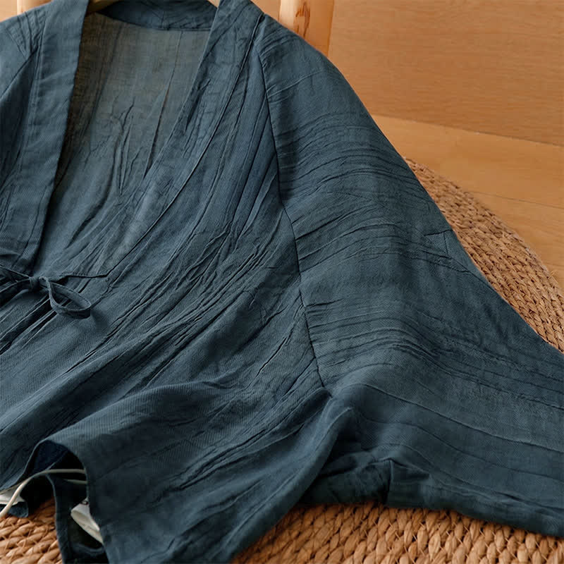 Nimara Ritual Summer Casual Boho Wrinkle Design Drawstring Solid Women's Kimono