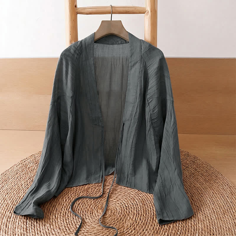 Nimara Ritual Summer Casual Boho Wrinkle Design Drawstring Solid Women's Kimono