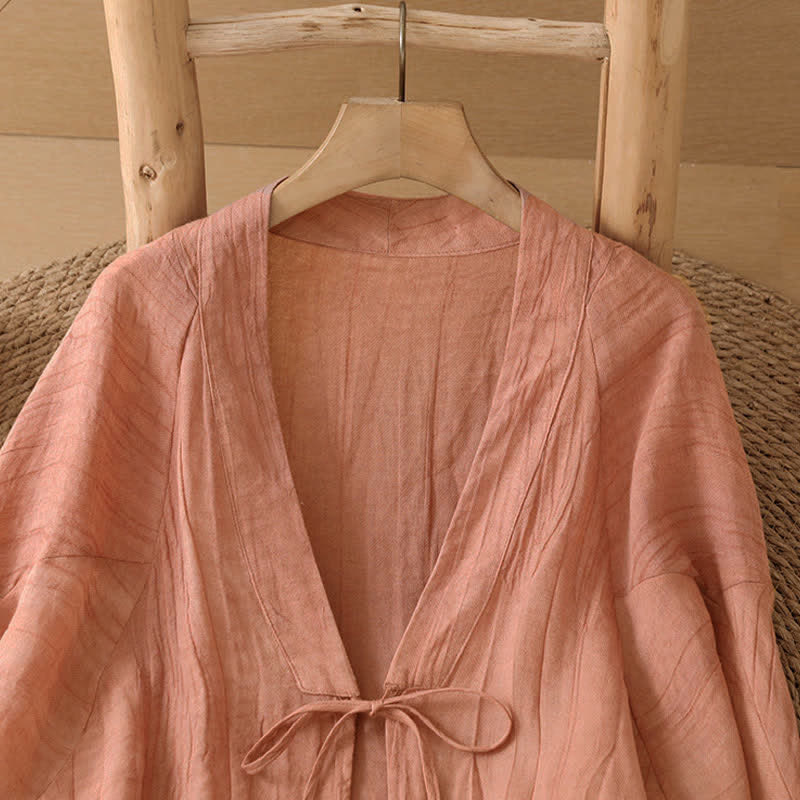 Nimara Ritual Summer Casual Boho Wrinkle Design Drawstring Solid Women's Kimono