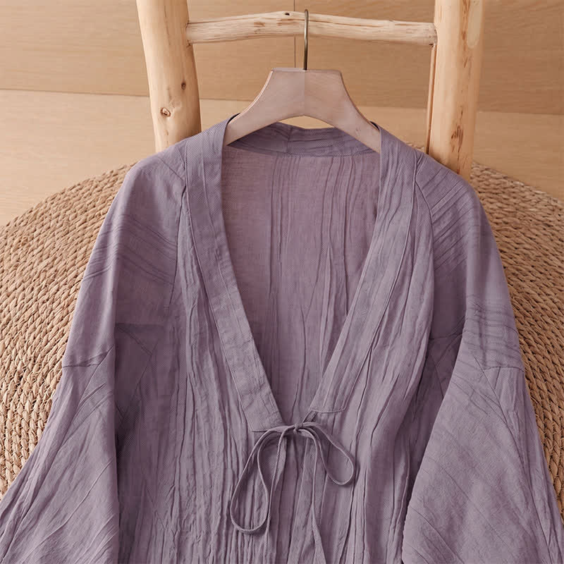 Nimara Ritual Summer Casual Boho Wrinkle Design Drawstring Solid Women's Kimono