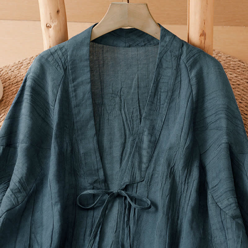 Nimara Ritual Summer Casual Boho Wrinkle Design Drawstring Solid Women's Kimono