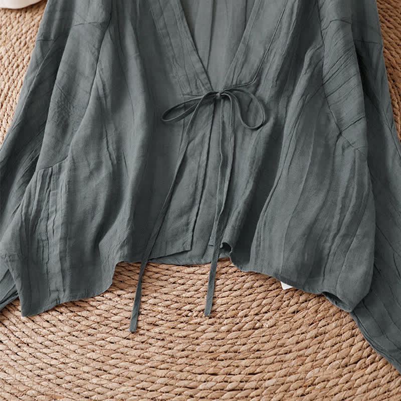 Nimara Ritual Summer Casual Boho Wrinkle Design Drawstring Solid Women's Kimono