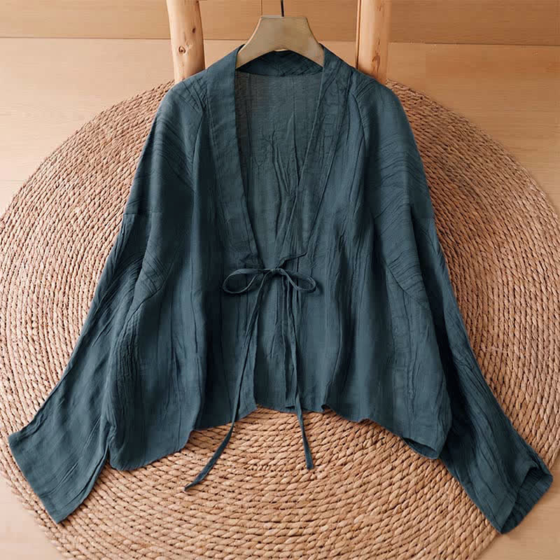 Nimara Ritual Summer Casual Boho Wrinkle Design Drawstring Solid Women's Kimono