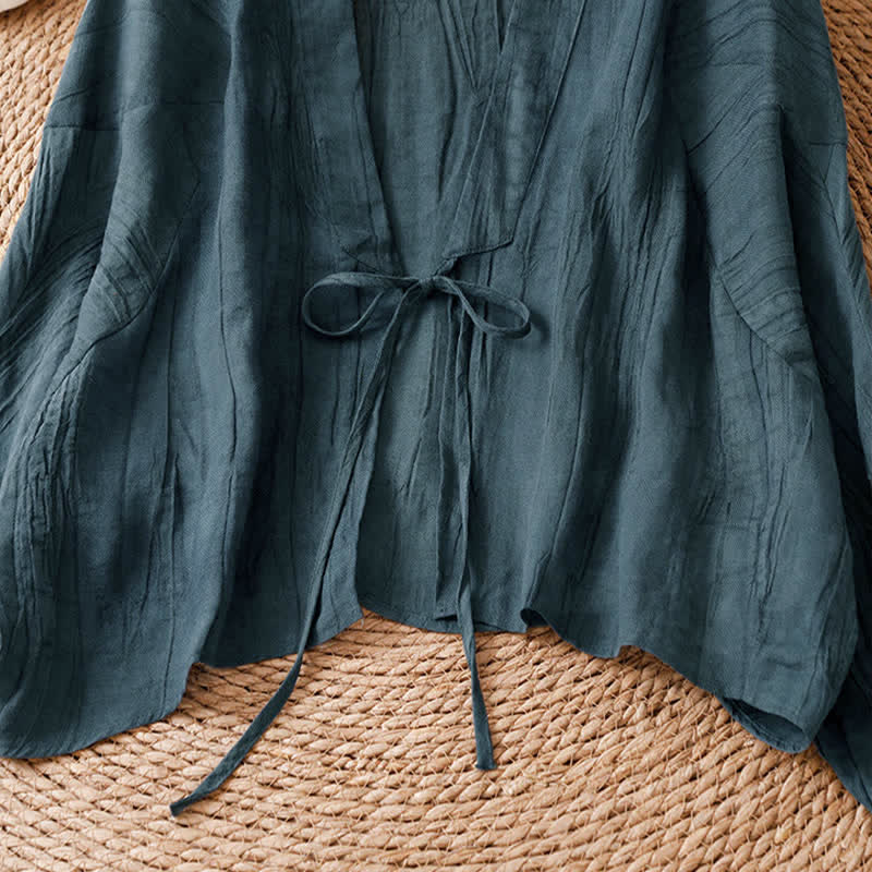 Nimara Ritual Summer Casual Boho Wrinkle Design Drawstring Solid Women's Kimono