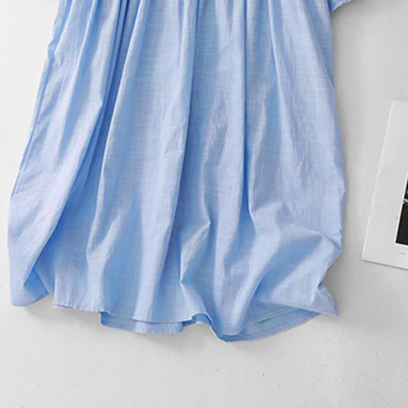 Nimara Ritual Spring Summer Casual Vintage Button-Up Drawstring Solid Crew Neck Women's Three-Quarter Sleeve Dress