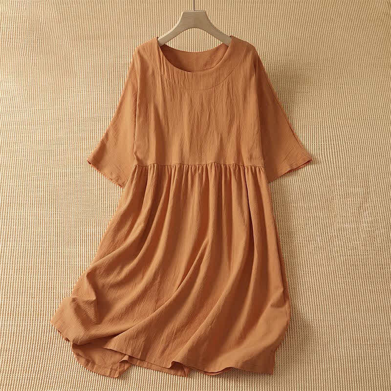 Nimara Ritual Summer Casual Minimalist Solid Orange Crew Neck Women's Short Sleeve Dress