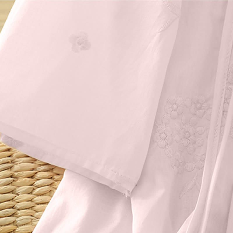 Nimara Ritual Summer Casual Embroidery Floral Crew Neck Women's Three-Quarter Sleeve Dress With Pockets