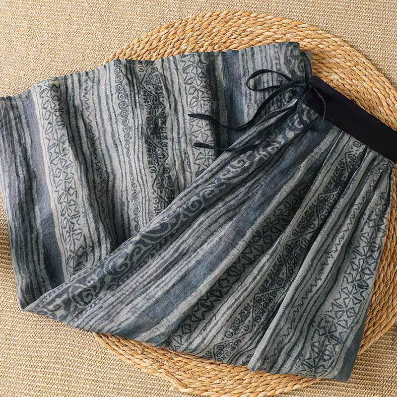 Nimara Ritual Spring Summer Casual Bohemian Drawstring Geometric Women's Skirts With Pockets