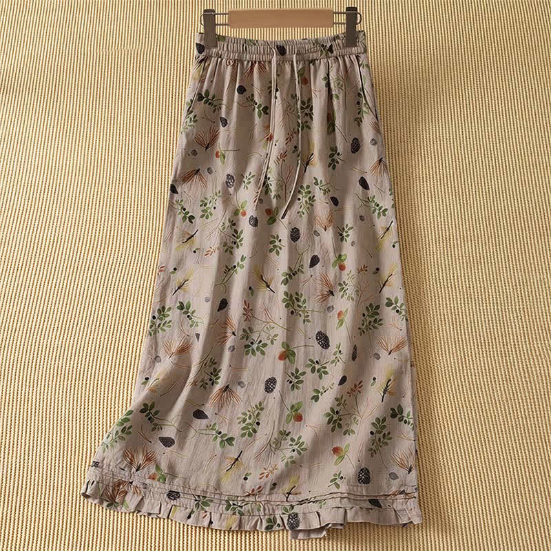 Nimara Ritual Summer Casual Boho Floral Plant Women's Skirts With Pocket