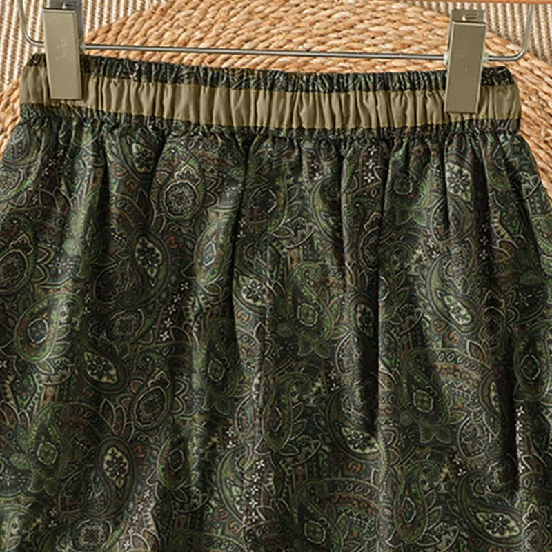 Nimara Ritual Spring Summer Boho Drawstring Green Abstract Long Pants Women's Wide Leg Pants With Pocket