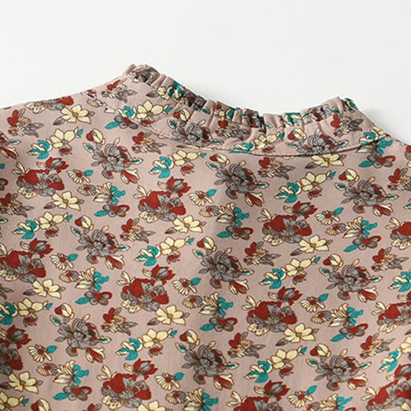Nimara Ritual Spring Summer Vintage Elegant Button-Up Floral Women's Long Sleeve DressWith Pockets