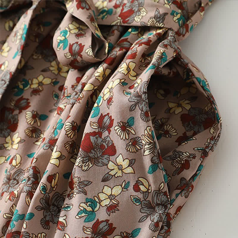 Nimara Ritual Spring Summer Vintage Elegant Button-Up Floral Women's Long Sleeve DressWith Pockets