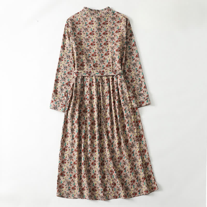 Nimara Ritual Spring Summer Vintage Elegant Button-Up Floral Women's Long Sleeve DressWith Pockets