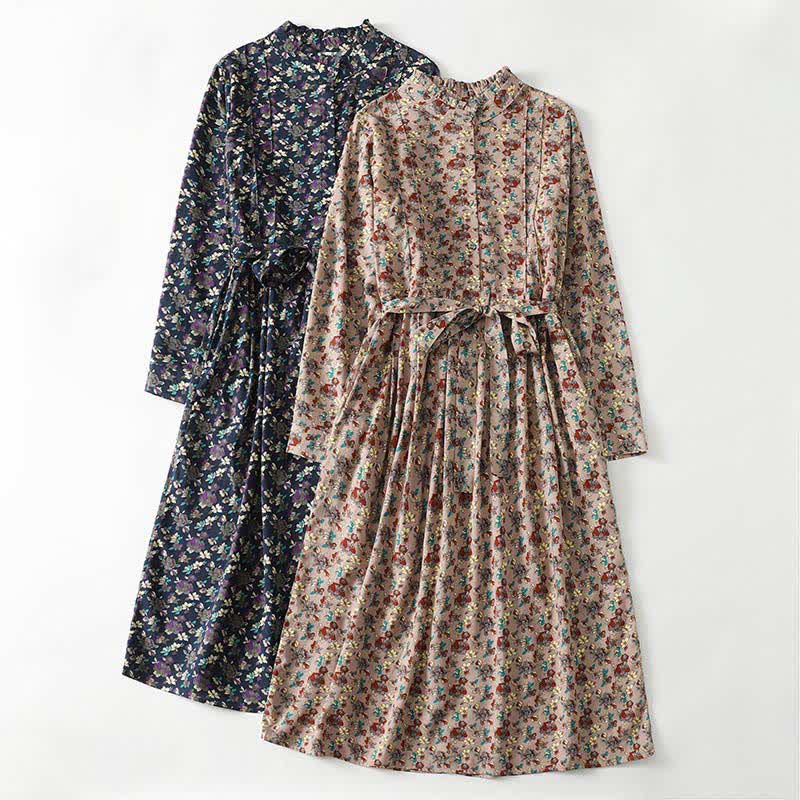 Nimara Ritual Spring Summer Vintage Elegant Button-Up Floral Women's Long Sleeve DressWith Pockets