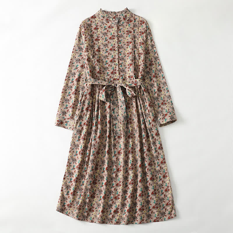 Nimara Ritual Spring Summer Vintage Elegant Button-Up Floral Women's Long Sleeve DressWith Pockets