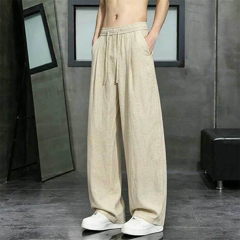 Nimara Ritual Spring Summer Casual Drawstring Solid Long Pants Men's Straight Leg Pants With Pocket