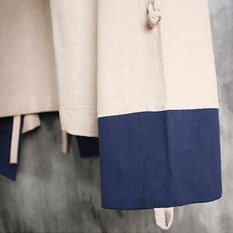 Nimara Ritual Spring Fall Casual Tang Style Drawstring Contrast Trim Solid Men's Kimono
