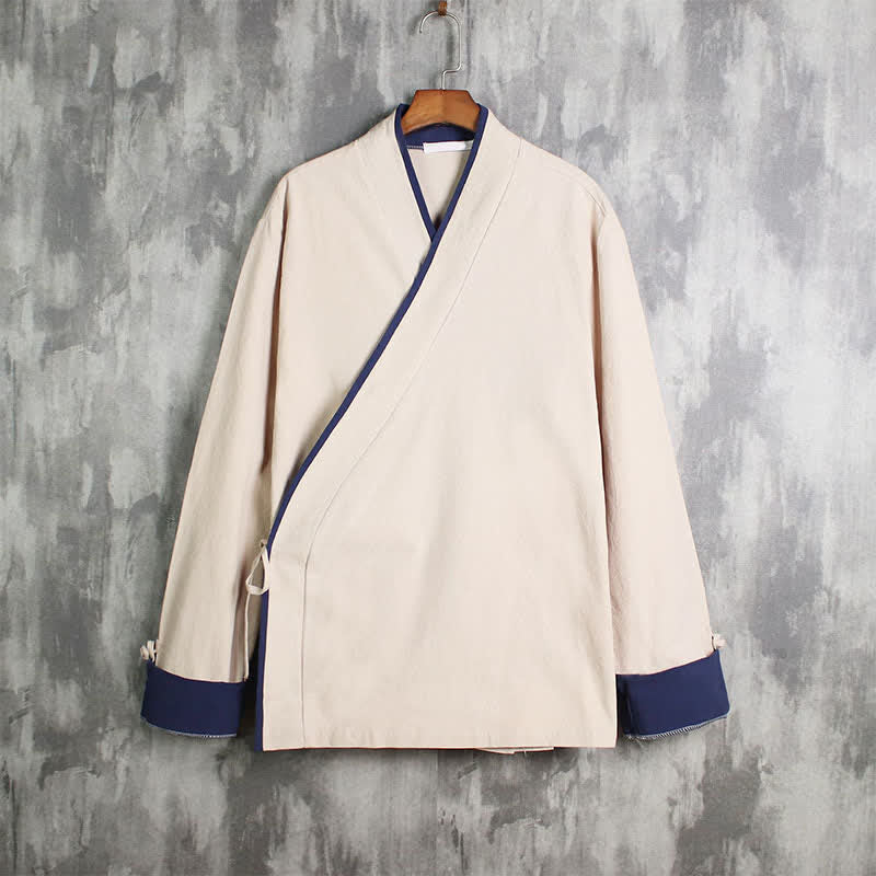 Nimara Ritual Spring Fall Casual Tang Style Drawstring Contrast Trim Solid Men's Kimono