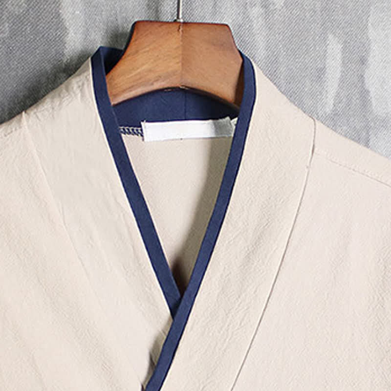 Nimara Ritual Spring Fall Casual Tang Style Drawstring Contrast Trim Solid Men's Kimono