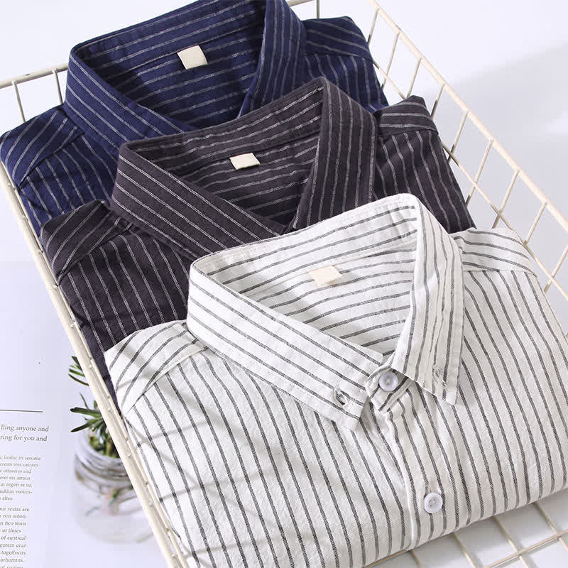 Nimara Ritual Spring Fall Casual Minimalist Button-Up Vertical Striped Men's Long Sleeve Shirts With Patch Pocket