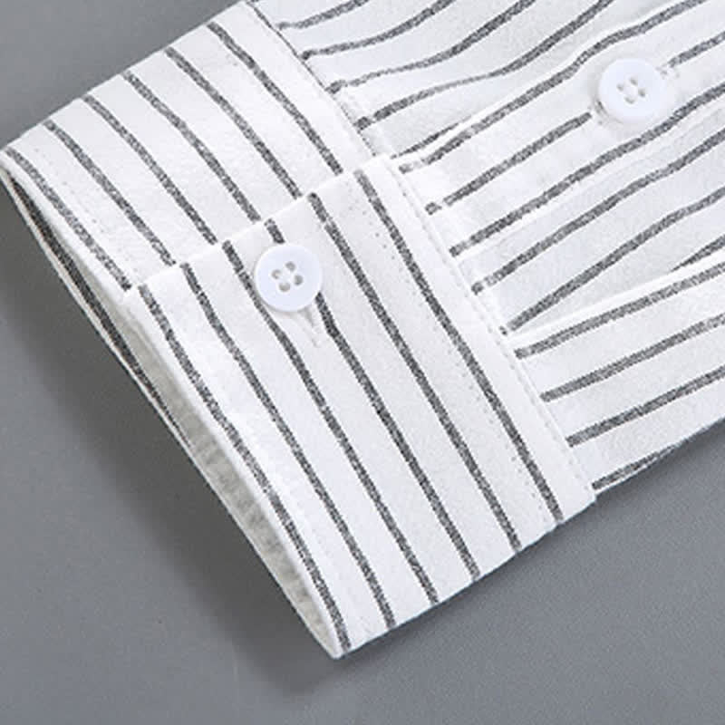 Nimara Ritual Spring Fall Casual Minimalist Button-Up Vertical Striped Men's Long Sleeve Shirts With Patch Pocket