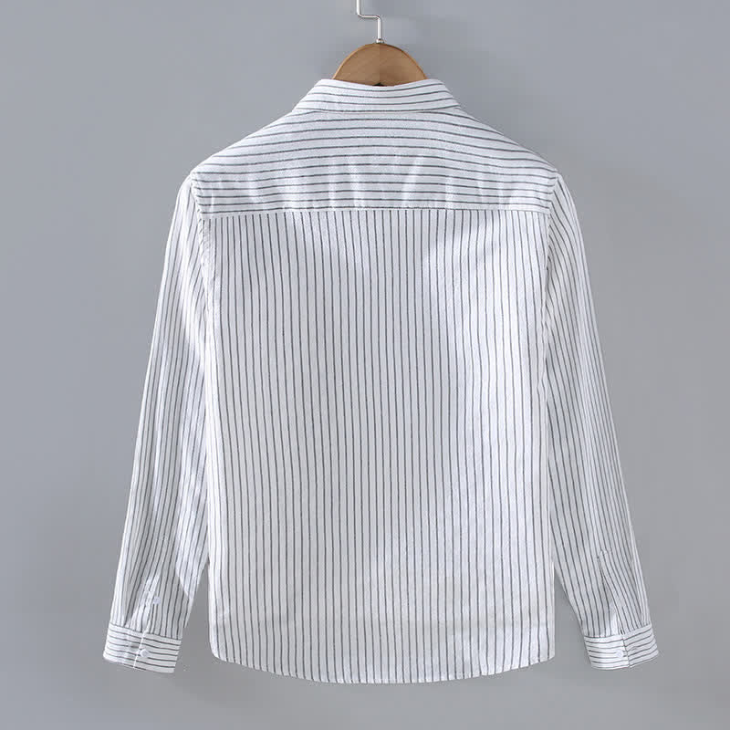 Nimara Ritual Spring Fall Casual Minimalist Button-Up Vertical Striped Men's Long Sleeve Shirts With Patch Pocket