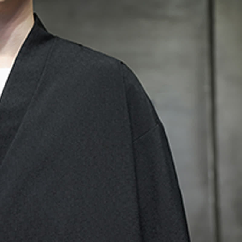 Nimara Ritual Summer Tang Style Minimalist Drawstring Bamboo Solid Three-Quarter Sleeve Men's Kimono