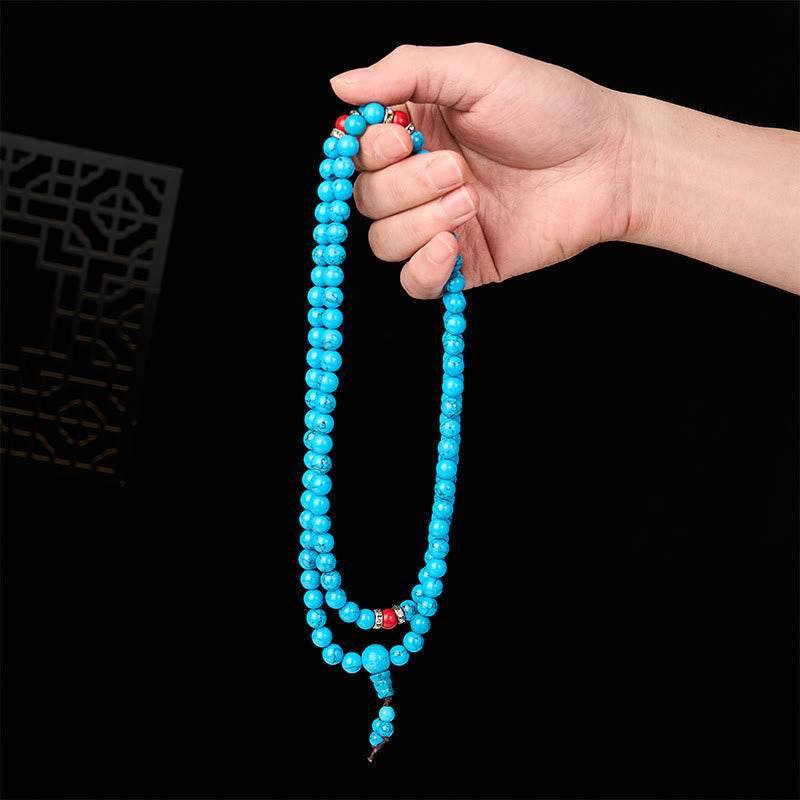 Nimara Ritual Turquoise Tibetan Round 108 Bead Protection Mala