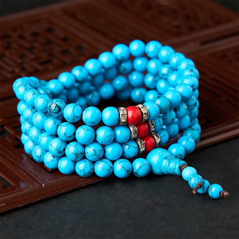 Nimara Ritual Turquoise Tibetan Round 108 Bead Protection Mala