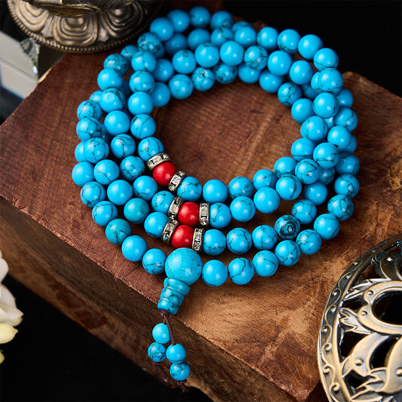 Nimara Ritual Turquoise Tibetan Round 108 Bead Protection Mala