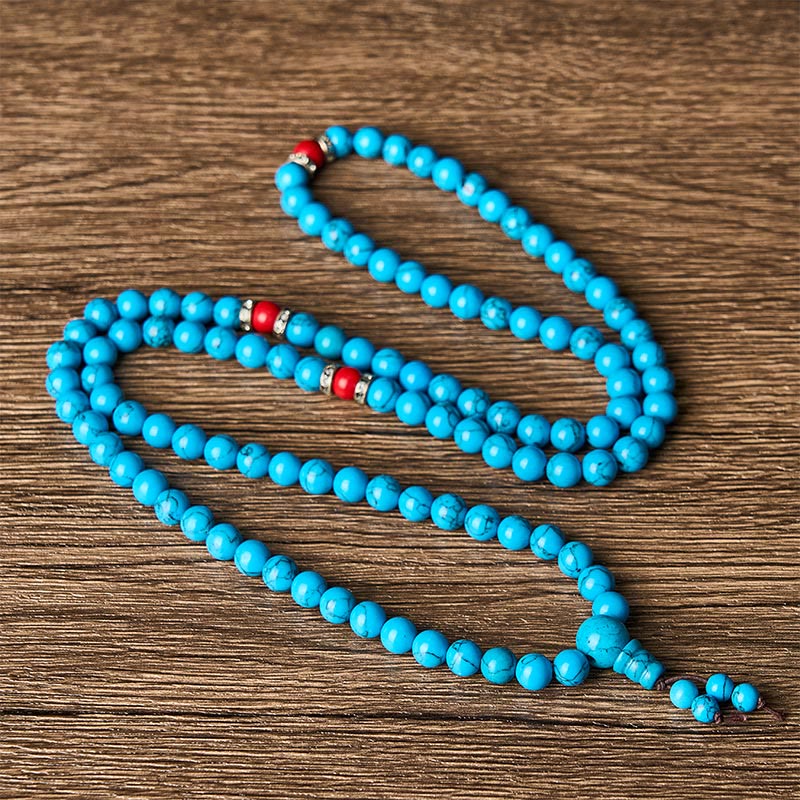 Nimara Ritual Turquoise Tibetan Round 108 Bead Protection Mala