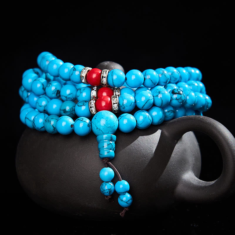 Nimara Ritual Turquoise Tibetan Round 108 Bead Protection Mala