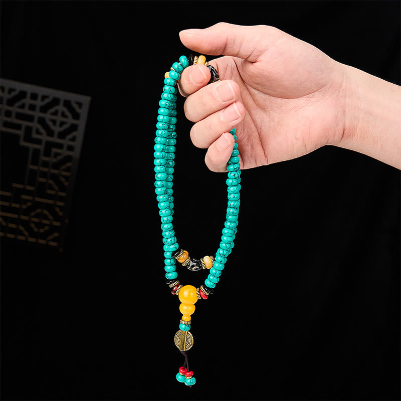 Nimara Ritual Turquoise Abacus Beads Dzi Bead Communication and Prosperity Mala