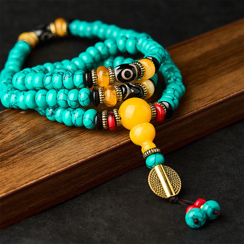 Nimara Ritual Turquoise Abacus Beads Dzi Bead Communication and Prosperity Mala