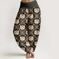 Nimara Ritual Cotton Tribal Lion Mask Pattern Women's Elastic Waist Harem Pants