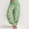 Nimara Ritual Cotton White Blossom Branch Pattern Women's Elastic Waist Harem Pants