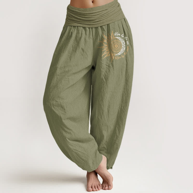 Nimara Ritual Pure Cotton Sun Moon Mandala Pattern Women's Elastic Waist Harem Pants