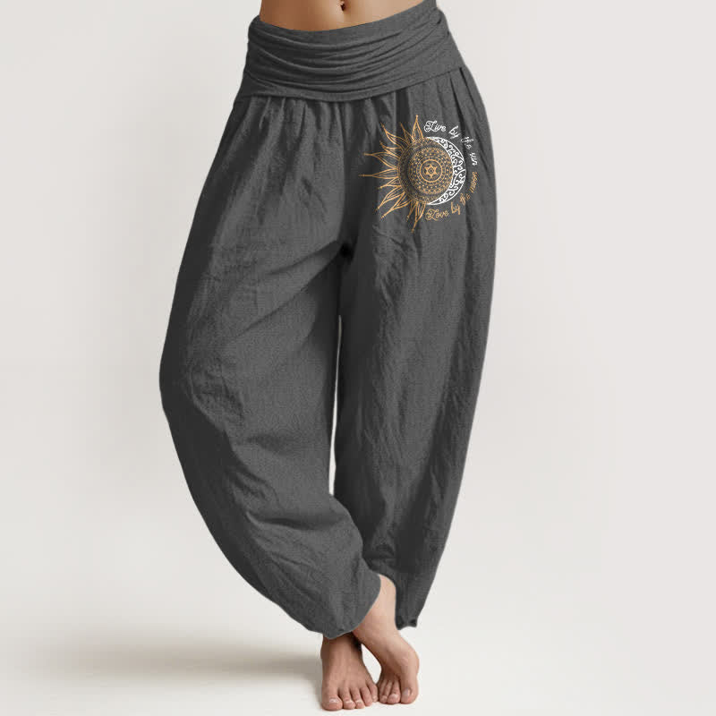 Nimara Ritual Pure Cotton Sun Moon Mandala Pattern Women's Elastic Waist Harem Pants