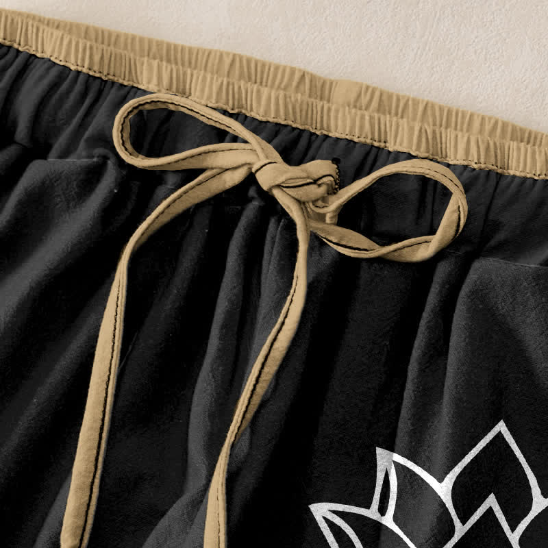 Nimara Ritual Pure Cotton Serene Lotus Pattern Women's Elastic Waist Pants With Pockets