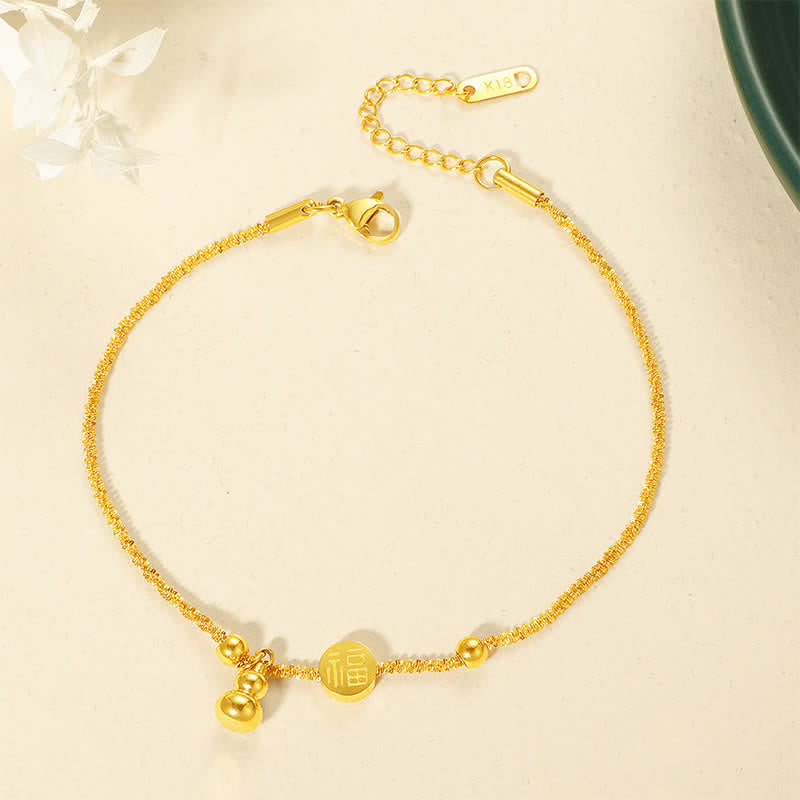 Nimara Ritual Titanium Steel Fu Character Luck Gourd Happiness Anklet