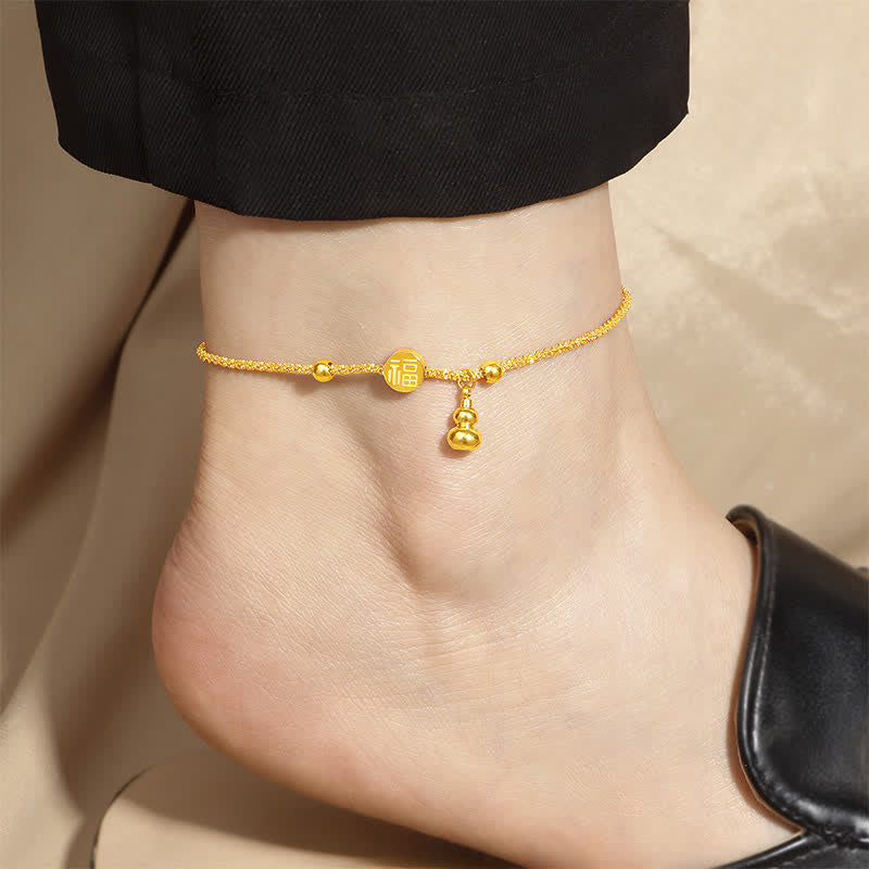 Nimara Ritual Titanium Steel Fu Character Luck Gourd Happiness Anklet