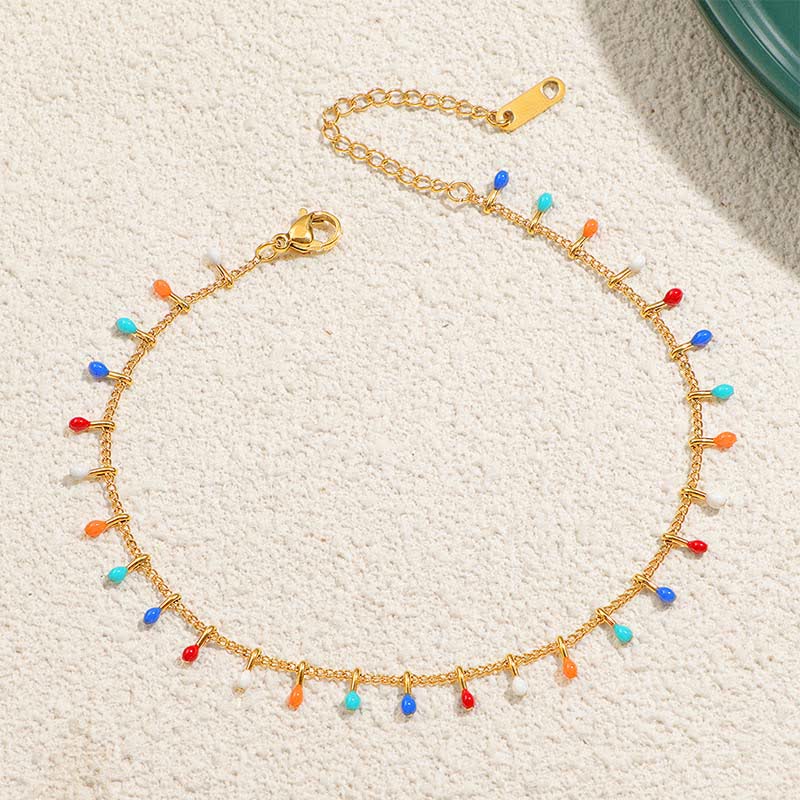 Nimara Ritual Titanium Steel Blue Colorful Teardrop Balance Anklet