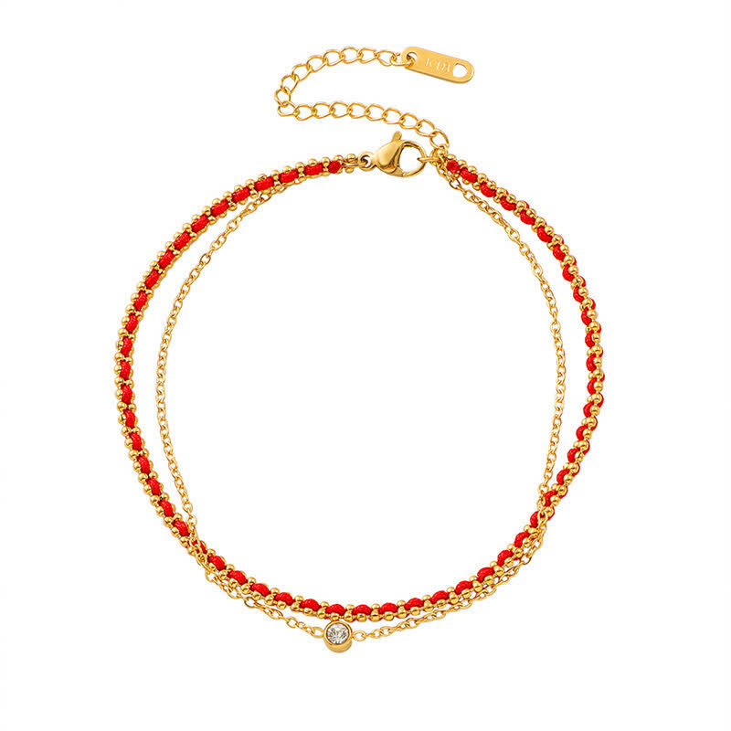 Nimara Ritual Titanium Steel Red String Faith Double Wrap Anklet