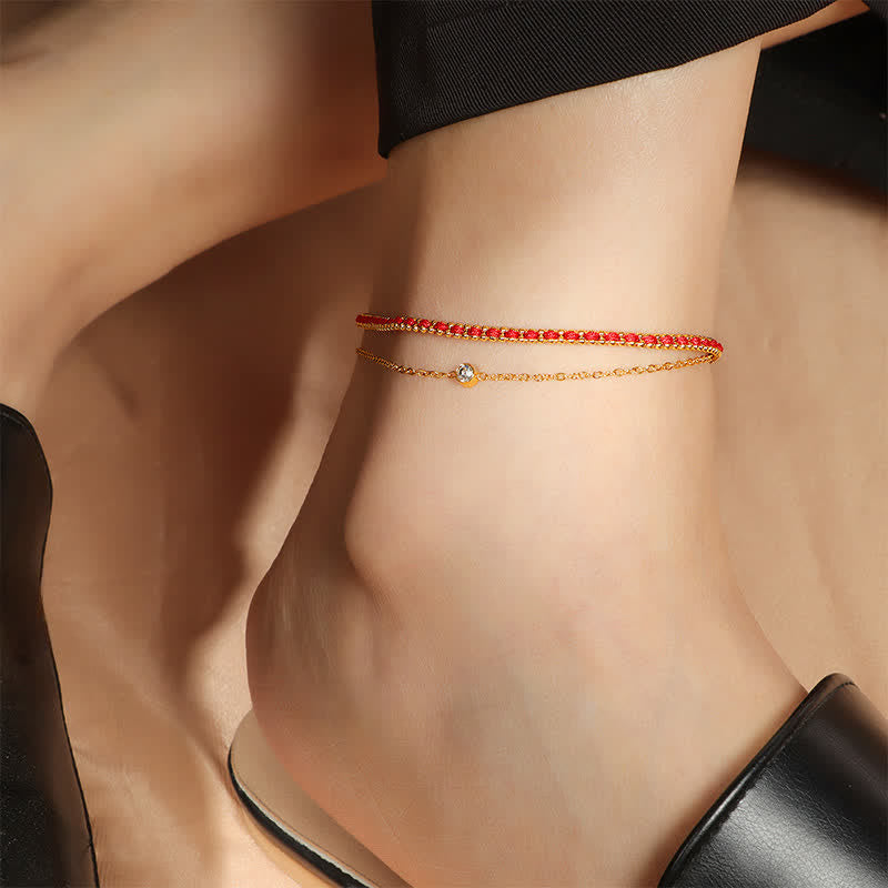 Nimara Ritual Titanium Steel Red String Faith Double Wrap Anklet